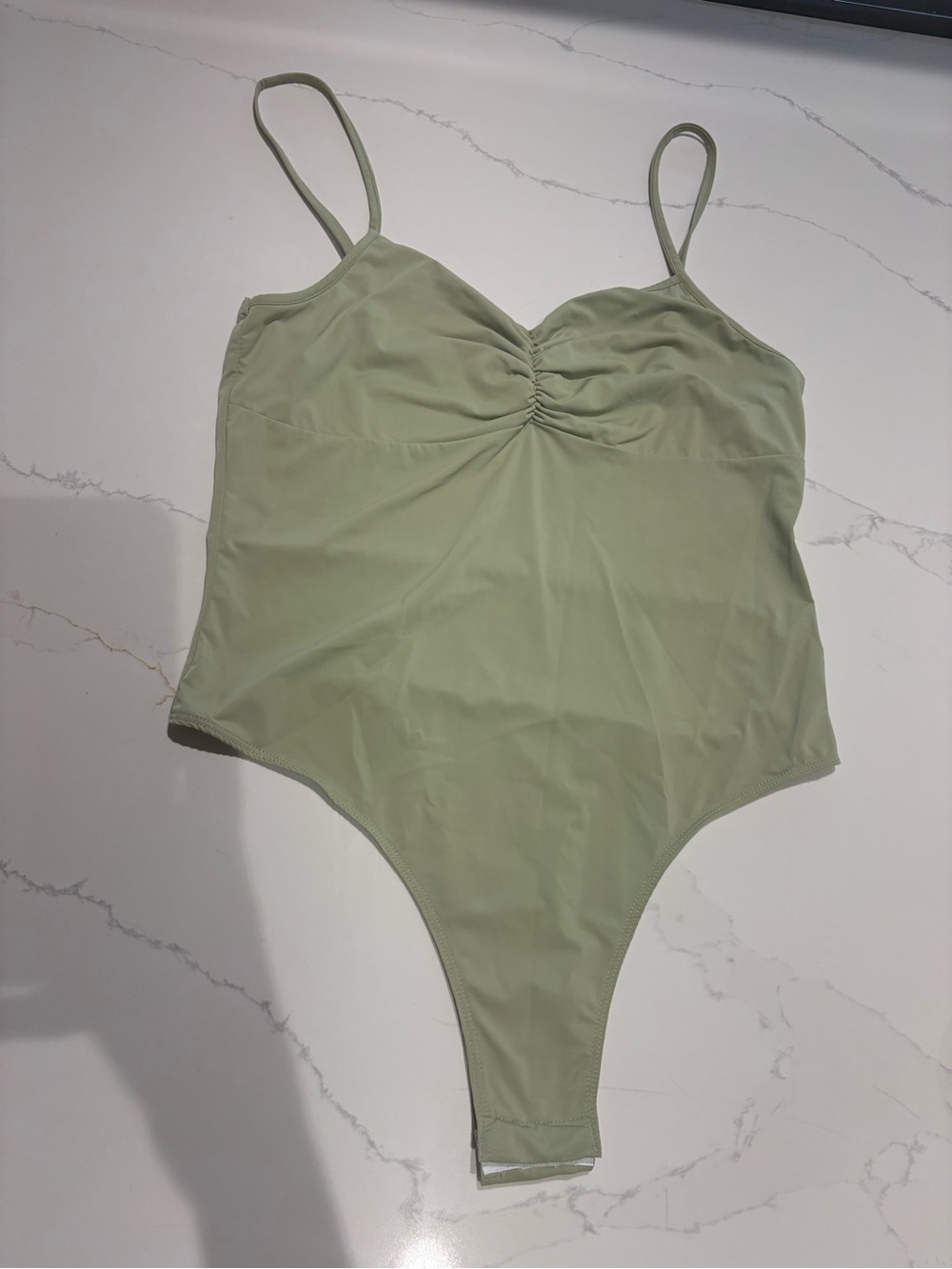 Princess Polly Sage Green Ruched Bust Bodysuit Size US 8